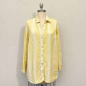 J. JILL Love Linen Shirt Pale Yellow Striped Button Up Tunic Comfy